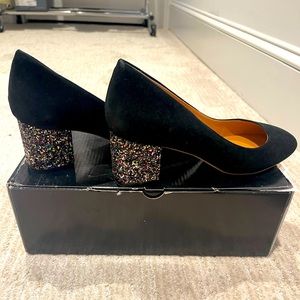 J. Crew Bryn Suede Pumps with glitter heel